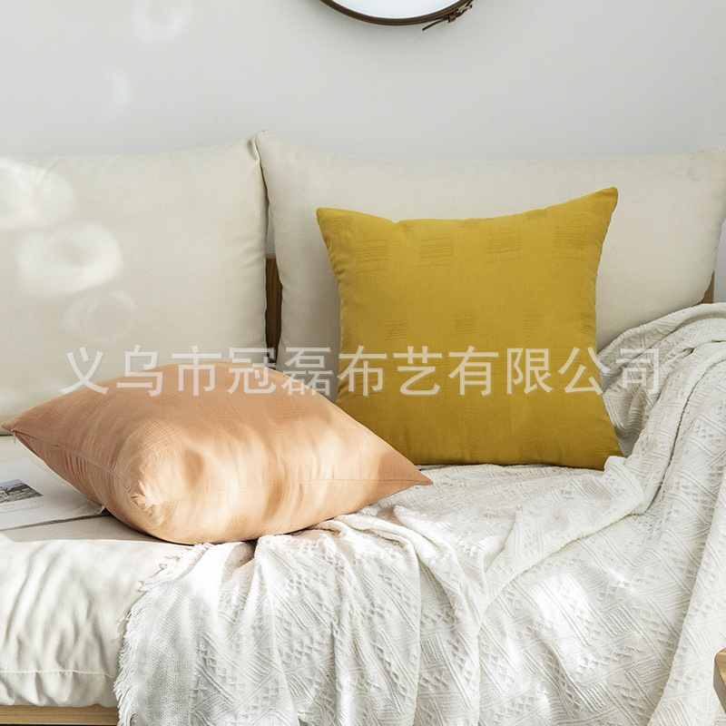Pillow Double-Sided Cotton Jacquard Grid Pillow Cover Model Room Home Sofa Seat Solid Color Chair Cushion Throw Pillowcase Wholesale