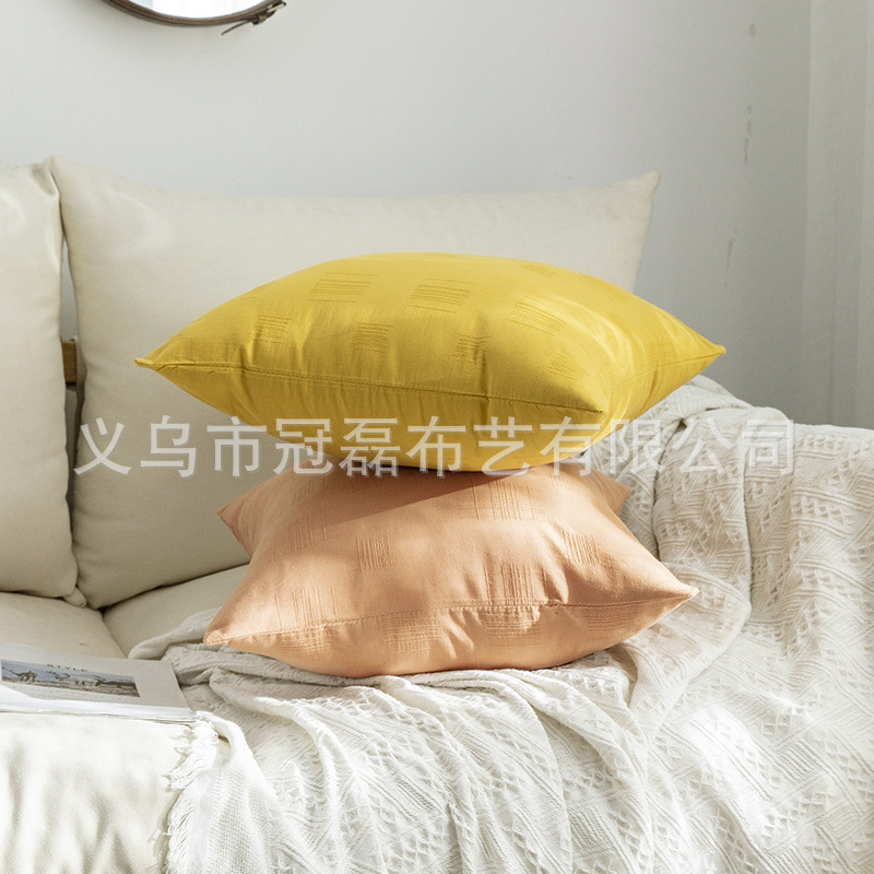 Pillow Double-Sided Cotton Jacquard Grid Pillow Cover Model Room Home Sofa Seat Solid Color Chair Cushion Throw Pillowcase Wholesale