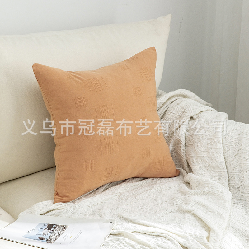 Pillow Double-Sided Cotton Jacquard Grid Pillow Cover Model Room Home Sofa Seat Solid Color Chair Cushion Throw Pillowcase Wholesale