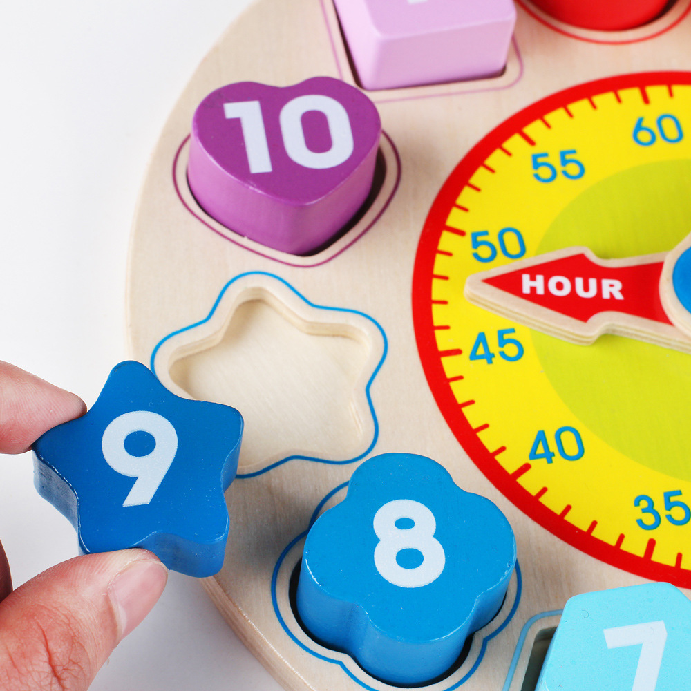 Multifunctional Montessori Teaching Aids Digital Clock Wooden Shape Recognition Learning Alarm Clock Early Education Educational Children&#039;s Toys
