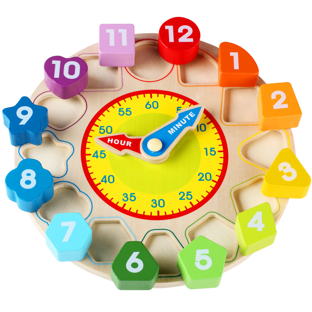 Multifunctional Montessori Teaching Aids Digital Clock Wooden Shape Recognition Learning Alarm Clock Early Education Educational Children&#039;s Toys