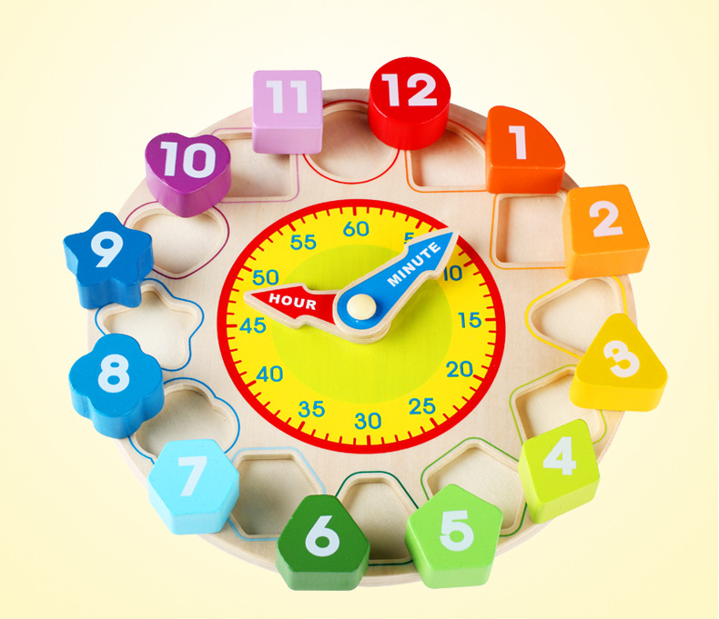 Multifunctional Montessori Teaching Aids Digital Clock Wooden Shape Recognition Learning Alarm Clock Early Education Educational Children's Toys