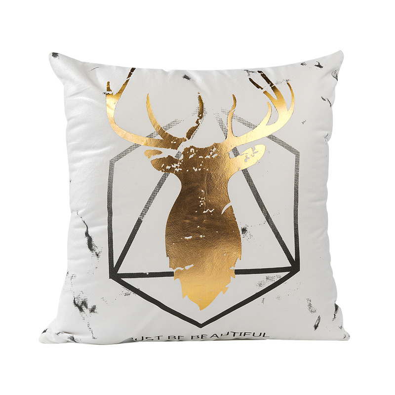 New super velvet cloth perm gold pillowcase Milu deer Christmas print textured cushion cover sofa office pillow