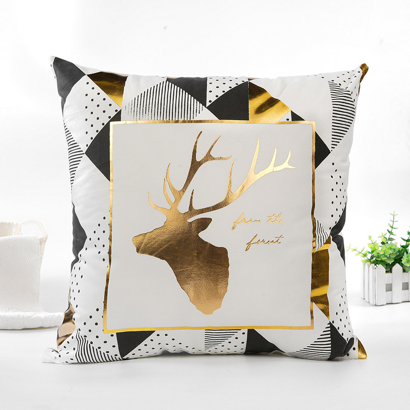 New super velvet cloth perm gold pillowcase Milu deer Christmas print textured cushion cover sofa office pillow
