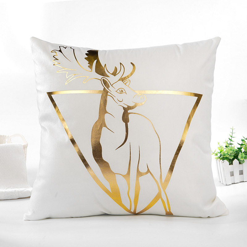 New super velvet cloth perm gold pillowcase Milu deer Christmas print textured cushion cover sofa office pillow