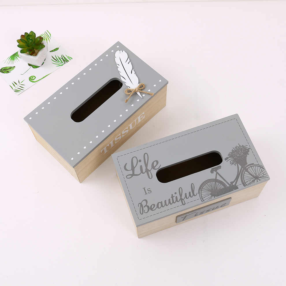 Vintage Tissue Box Living Room Creative Simple Paper Box Household Coffee Table English Letters Wooden Napkin Paper Box