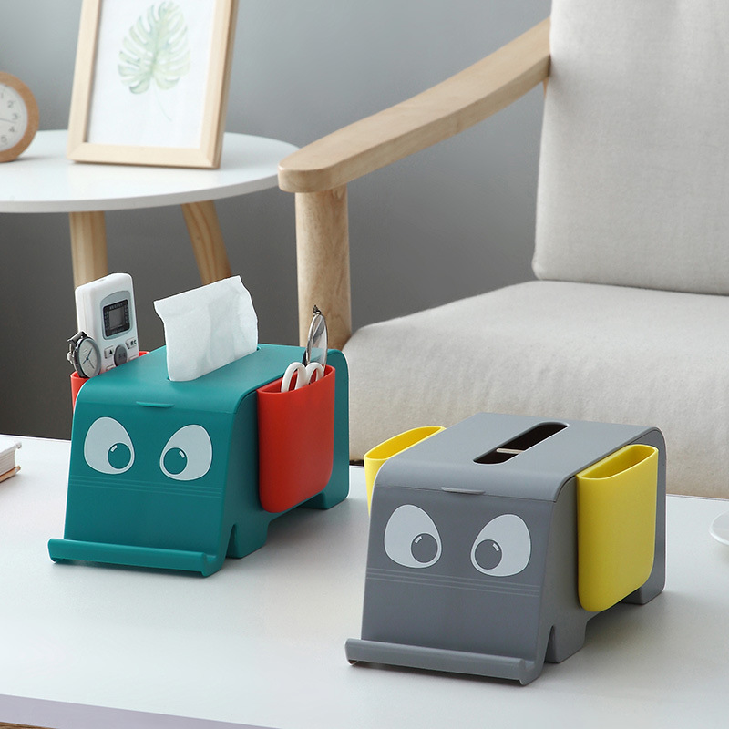 8 Elephant Desktop Tissue Box Multifunctional Cartoon Paper Extraction Box Living Room Remote Control Storage Box Mobile Phone Holder