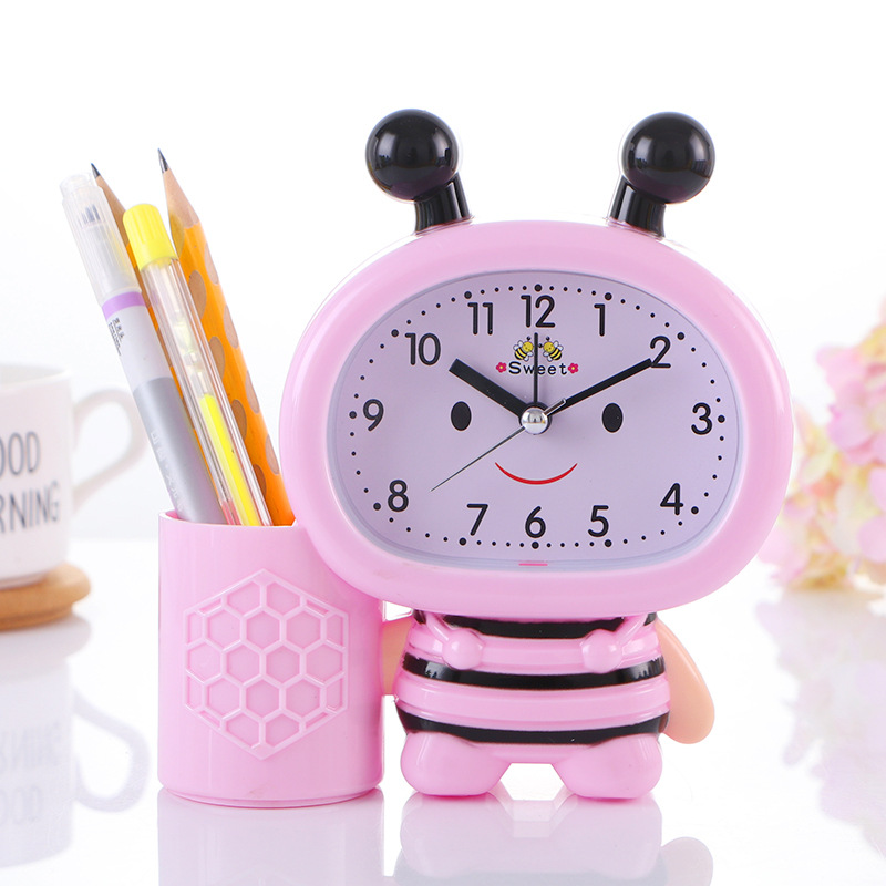 In Stock Wholesale 7032 Bee Pen Holder Little Alarm Clock Student Bedside Alarm Clock Creative Children&#039;s Gift Alarm Clock
