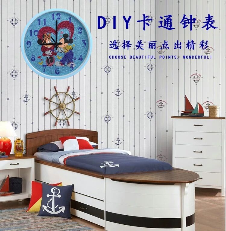 Children's Room Wall Clock Diamond Brick Spot Drill Painting Bedroom Living Room Cute Cartoon Size Full Diamond Boys and Girls Clock