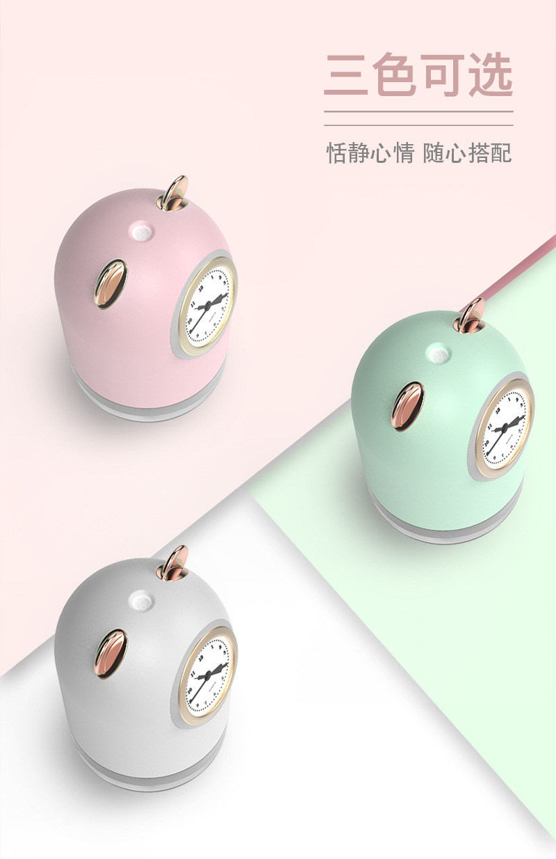 Large Capacity Double Spray Clock Humidifier Mini Household Small Hydrating Mute Student Night Light USB Humidifier