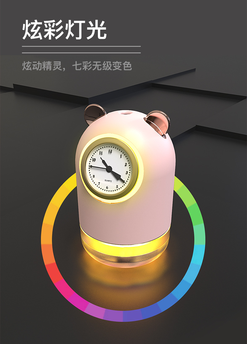 Large Capacity Double Spray Clock Humidifier Mini Household Small Hydrating Mute Student Night Light USB Humidifier