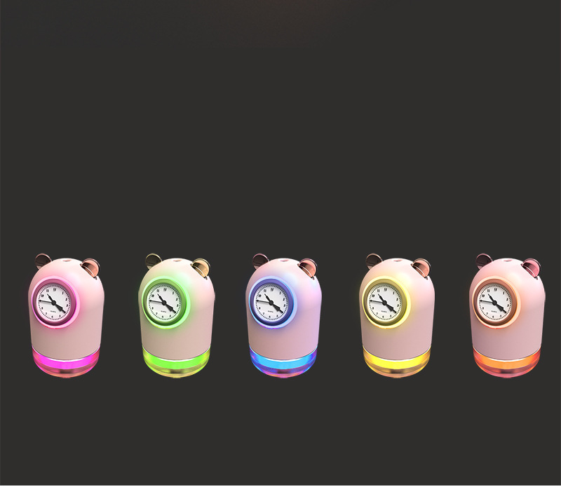 Large Capacity Double Spray Clock Humidifier Mini Household Small Hydrating Mute Student Night Light USB Humidifier