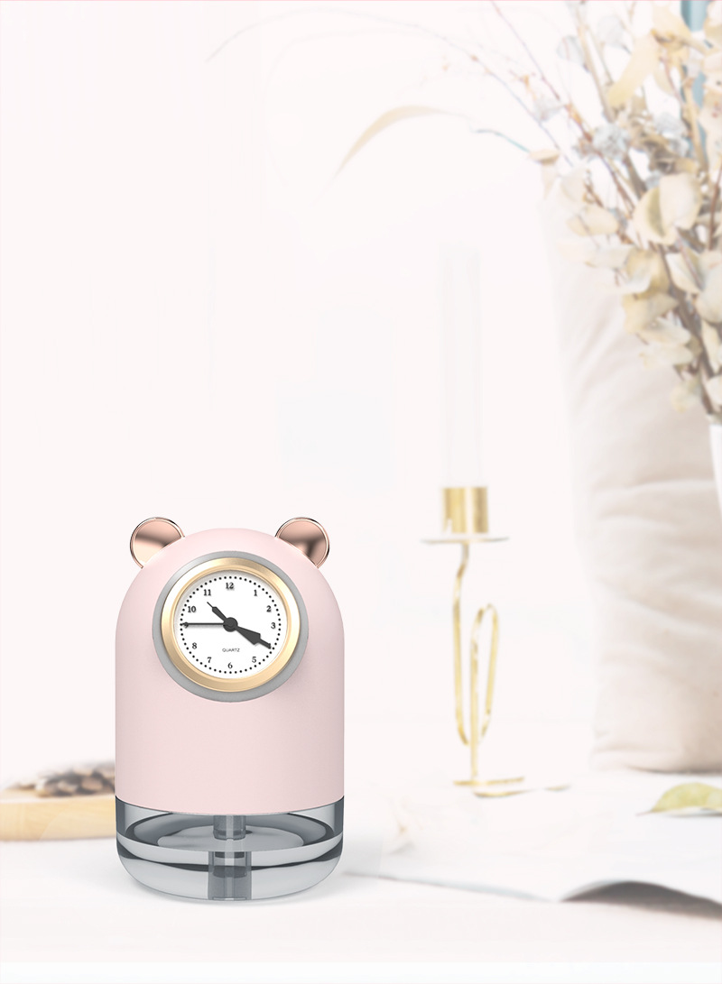Large Capacity Double Spray Clock Humidifier Mini Household Small Hydrating Mute Student Night Light USB Humidifier