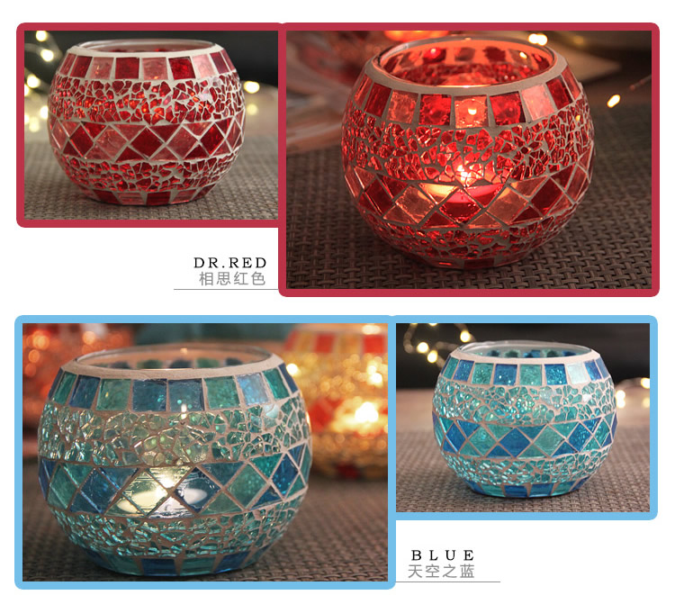 Colorful Mosaic Glass Candlestick Romantic Ornaments Gift DIY Incense Cup Candle Cup Succulent Flower Pot Pen Holder