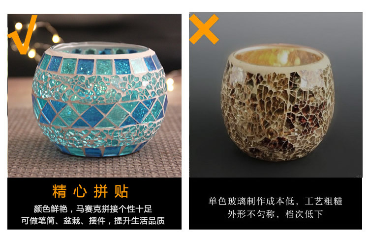 Colorful Mosaic Glass Candlestick Romantic Ornaments Gift DIY Incense Cup Candle Cup Succulent Flower Pot Pen Holder
