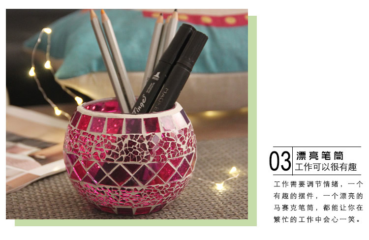 Colorful Mosaic Glass Candlestick Romantic Ornaments Gift DIY Incense Cup Candle Cup Succulent Flower Pot Pen Holder