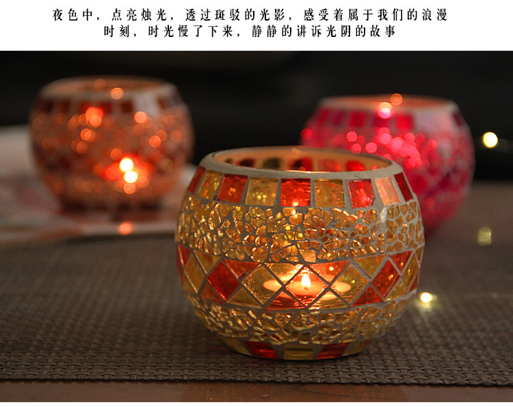 Colorful Mosaic Glass Candlestick Romantic Ornaments Gift DIY Incense Cup Candle Cup Succulent Flower Pot Pen Holder