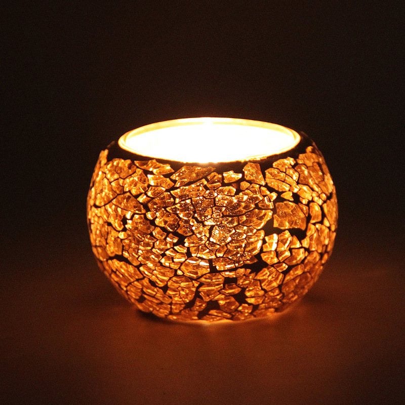 European-Style Golden Mosaic Glass Ball Candlestick Romantic Candlelight Fashion Ornament Furnishing