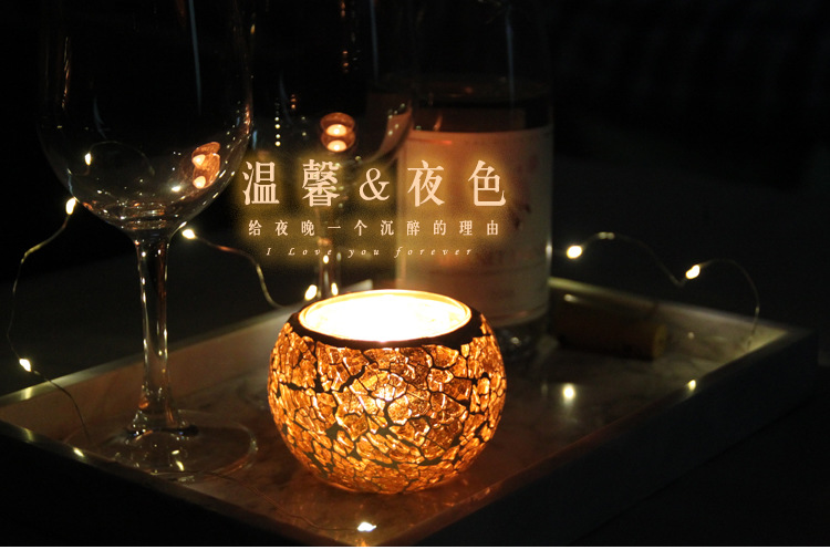 European-Style Golden Mosaic Glass Ball Candlestick Romantic Candlelight Fashion Ornament Furnishing