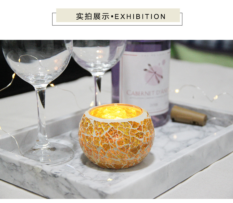 European-Style Golden Mosaic Glass Ball Candlestick Romantic Candlelight Fashion Ornament Furnishing