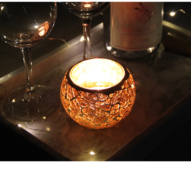 European-Style Golden Mosaic Glass Ball Candlestick Romantic Candlelight Fashion Ornament Furnishing