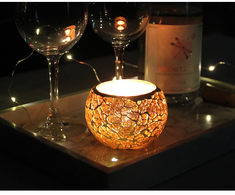 European-Style Golden Mosaic Glass Ball Candlestick Romantic Candlelight Fashion Ornament Furnishing