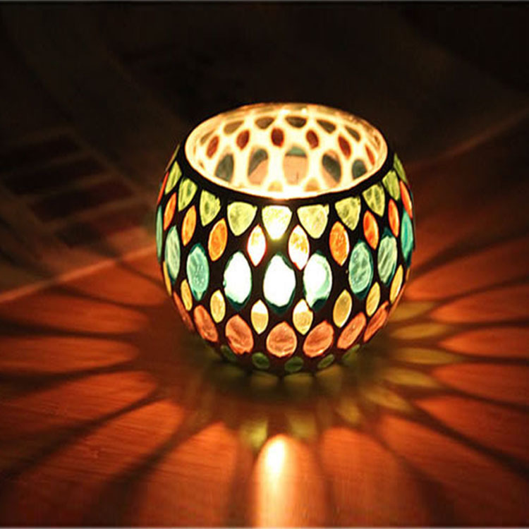 Fashion European Style Colorful Ball Mosaic Glass Candlestick Romantic Candlelight Dinner Bar Western Restaurant Decoration