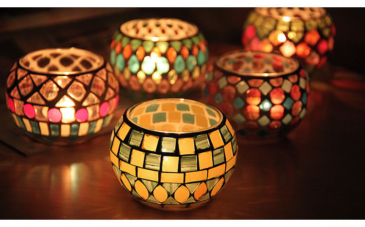 Fashion European Style Colorful Ball Mosaic Glass Candlestick Romantic Candlelight Dinner Bar Western Restaurant Decoration