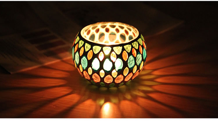 Fashion European Style Colorful Ball Mosaic Glass Candlestick Romantic Candlelight Dinner Bar Western Restaurant Decoration