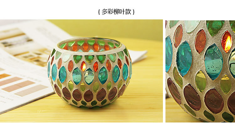 Fashion European Style Colorful Ball Mosaic Glass Candlestick Romantic Candlelight Dinner Bar Western Restaurant Decoration