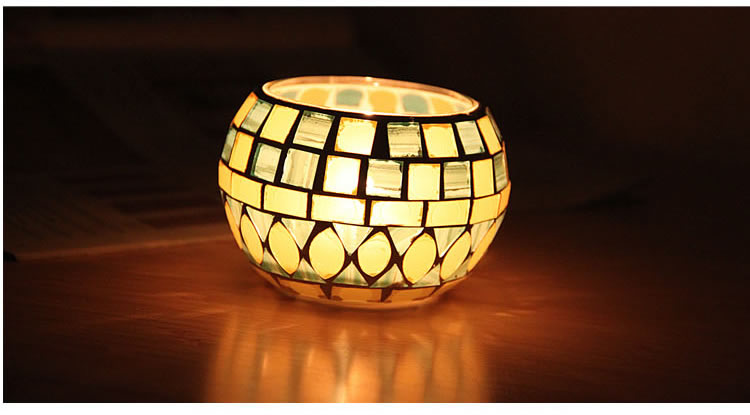 Fashion European Style Colorful Ball Mosaic Glass Candlestick Romantic Candlelight Dinner Bar Western Restaurant Decoration