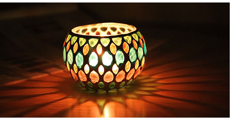 Fashion European Style Colorful Ball Mosaic Glass Candlestick Romantic Candlelight Dinner Bar Western Restaurant Decoration