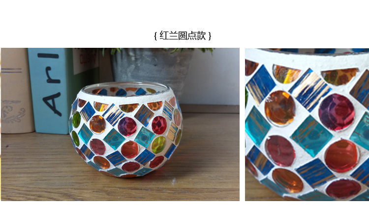 Fashion European Style Colorful Ball Mosaic Glass Candlestick Romantic Candlelight Dinner Bar Western Restaurant Decoration