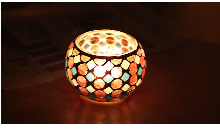 Fashion European Style Colorful Ball Mosaic Glass Candlestick Romantic Candlelight Dinner Bar Western Restaurant Decoration
