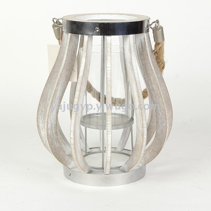Wrought iron candlestick furnishing piece creative hollow-out windproof lamp retro European scented candle table furnishing piece metal
