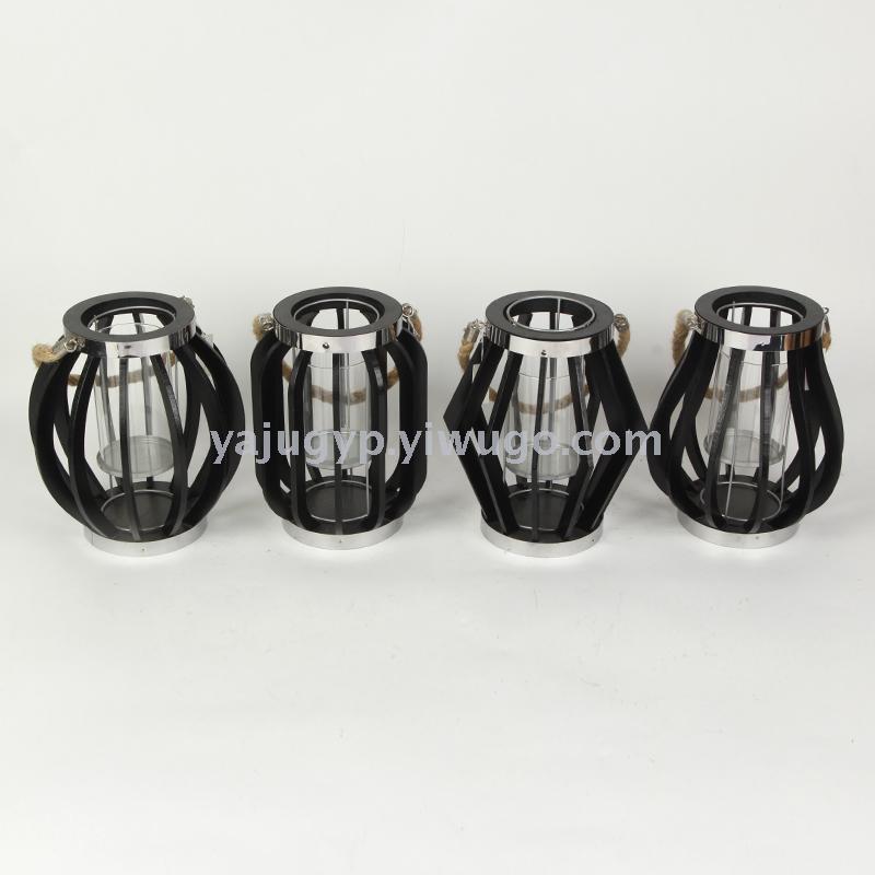 Wrought iron candlestick furnishing piece creative hollow-out windproof lamp retro European scented candle table furnishing piece metal