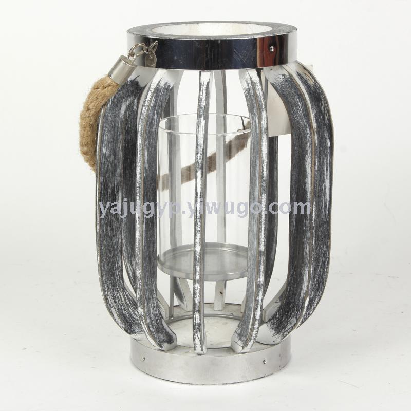 Wrought iron candlestick furnishing piece creative hollow-out windproof lamp retro European scented candle table furnishing piece metal