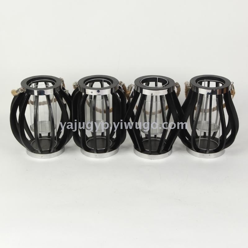 Wrought iron candlestick furnishing piece creative hollow-out windproof lamp retro European scented candle table furnishing piece metal