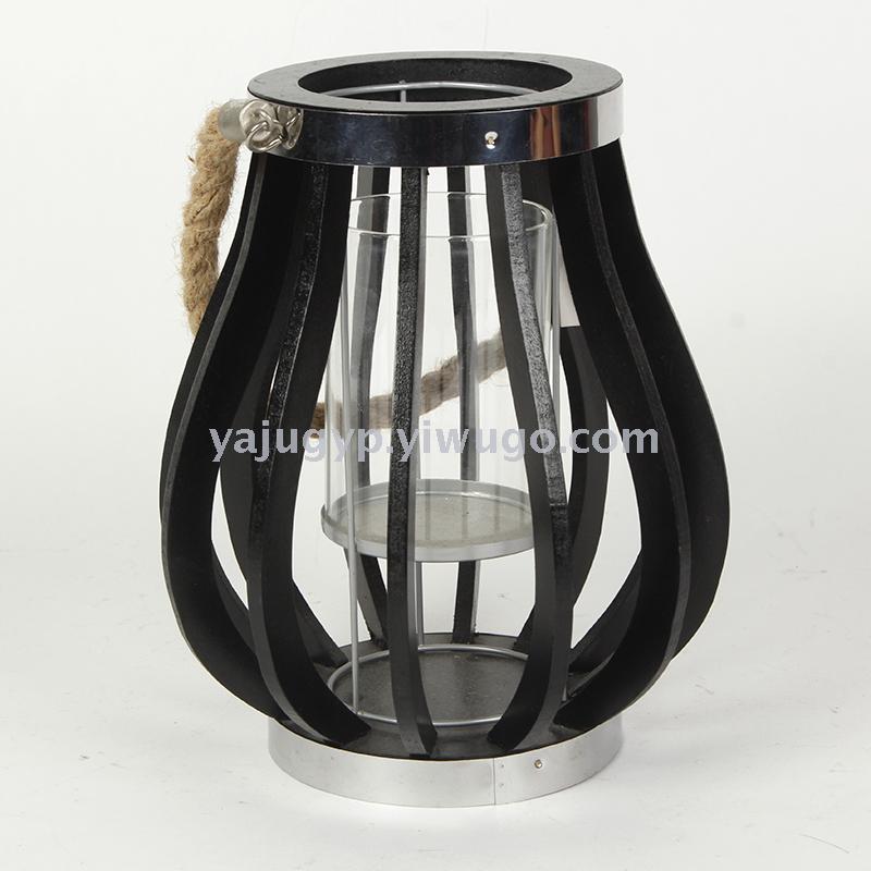 Wrought iron candlestick furnishing piece creative hollow-out windproof lamp retro European scented candle table furnishing piece metal