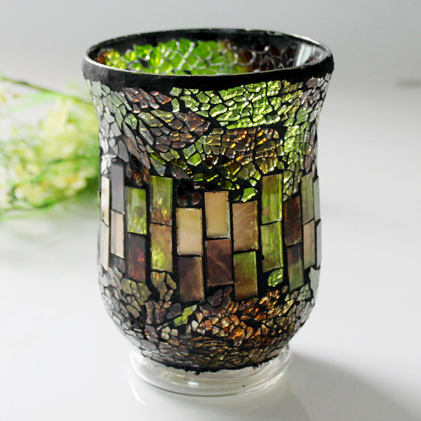 European Style Forest Green Hongjin Handmade Mosaic Glass Candlestick Candle Cup Romantic Confession Bar Party Props