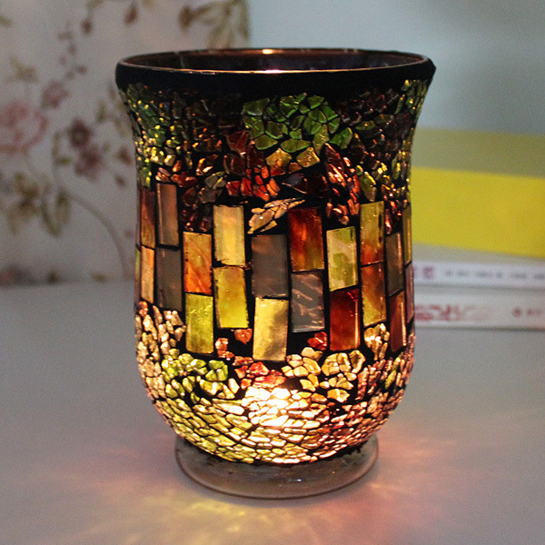 European Style Forest Green Hongjin Handmade Mosaic Glass Candlestick Candle Cup Romantic Confession Bar Party Props