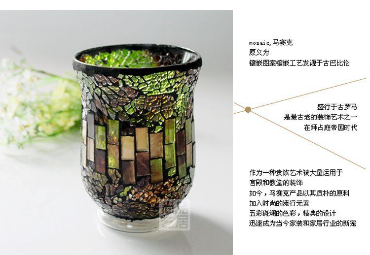 European Style Forest Green Hongjin Handmade Mosaic Glass Candlestick Candle Cup Romantic Confession Bar Party Props
