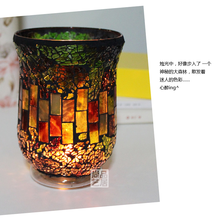 European Style Forest Green Hongjin Handmade Mosaic Glass Candlestick Candle Cup Romantic Confession Bar Party Props