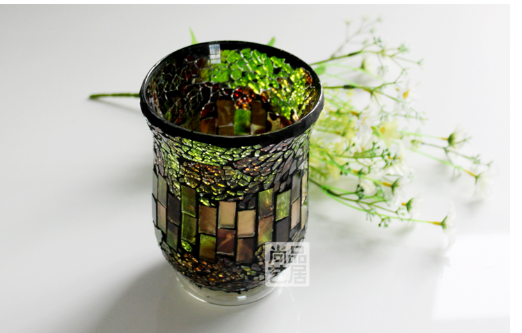European Style Forest Green Hongjin Handmade Mosaic Glass Candlestick Candle Cup Romantic Confession Bar Party Props