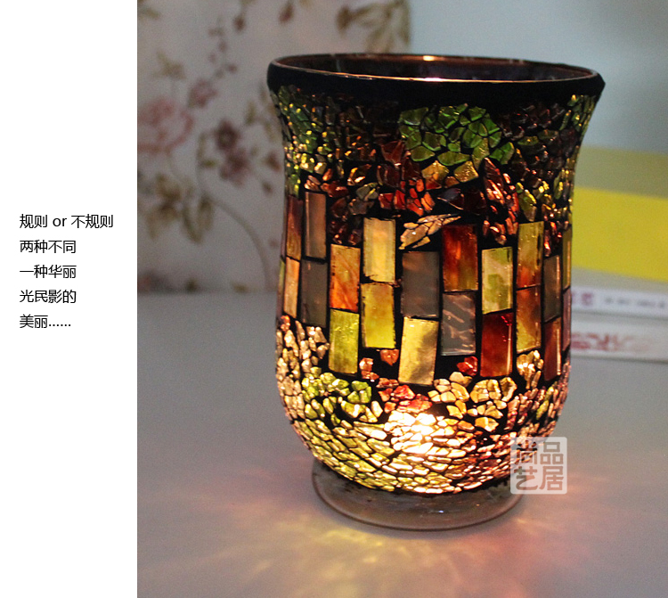 European Style Forest Green Hongjin Handmade Mosaic Glass Candlestick Candle Cup Romantic Confession Bar Party Props