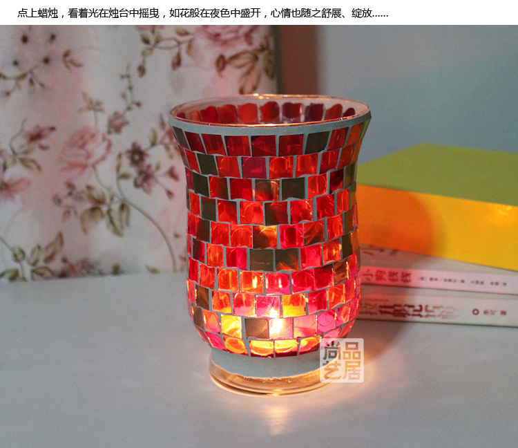 European Style Forest Green Hongjin Handmade Mosaic Glass Candlestick Candle Cup Romantic Confession Bar Party Props