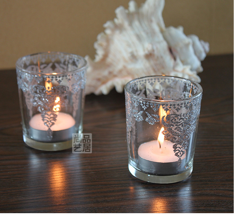 Red Silver European Romantic Tass Glass Candlestick Bar Party Wedding Props