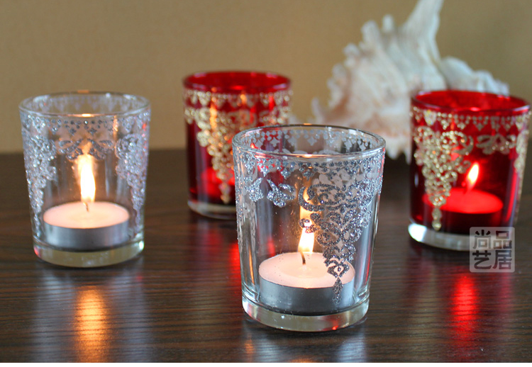 Red Silver European Romantic Tass Glass Candlestick Bar Party Wedding Props