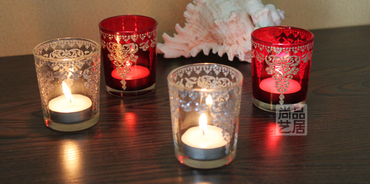 Red Silver European Romantic Tass Glass Candlestick Bar Party Wedding Props