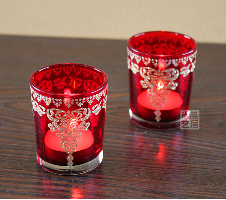 Red Silver European Romantic Tass Glass Candlestick Bar Party Wedding Props